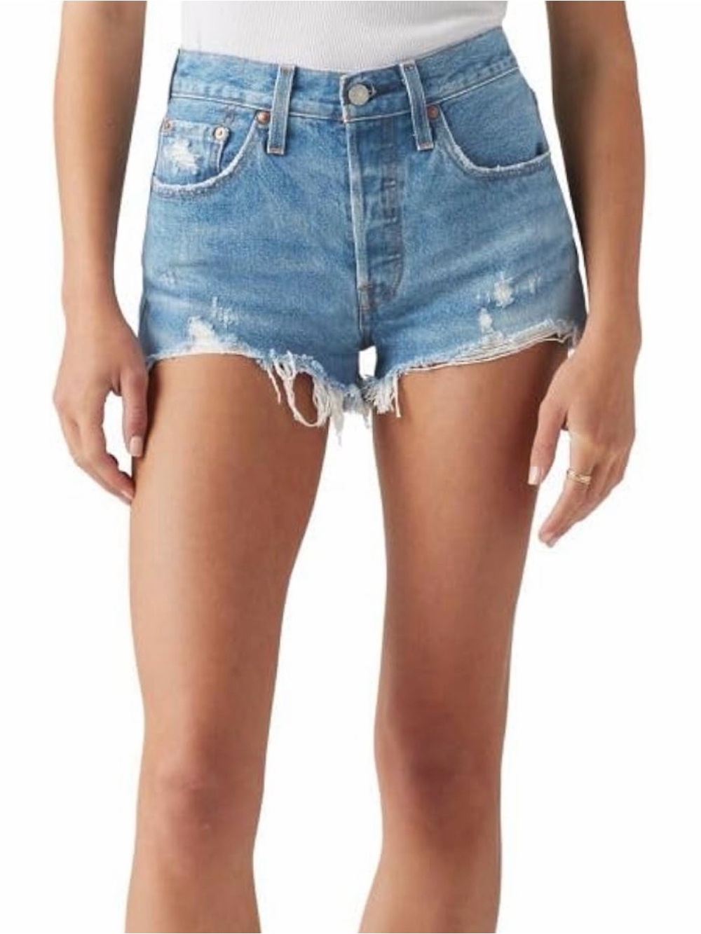 Levi’s premium original 501 High-Rise Distressed Denim Shorts - Blue